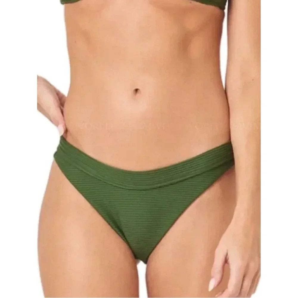L Space Mercer Bottom Classic Jungle Green Ribbed Swim Bikini Beach Resort Boho